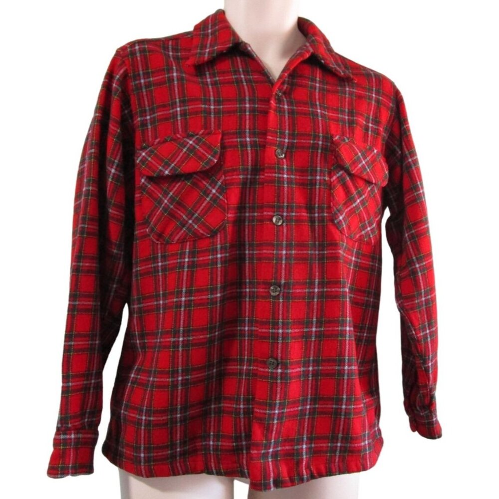 Pendleton Woolen Mills Mens Medium Red Plaid Wool Shirt Made in USA Vintage 1960
